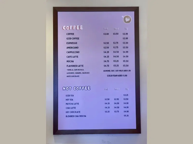 Menu board sign
