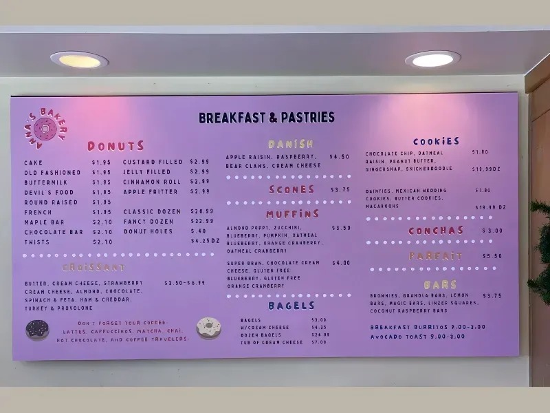Menu board sign